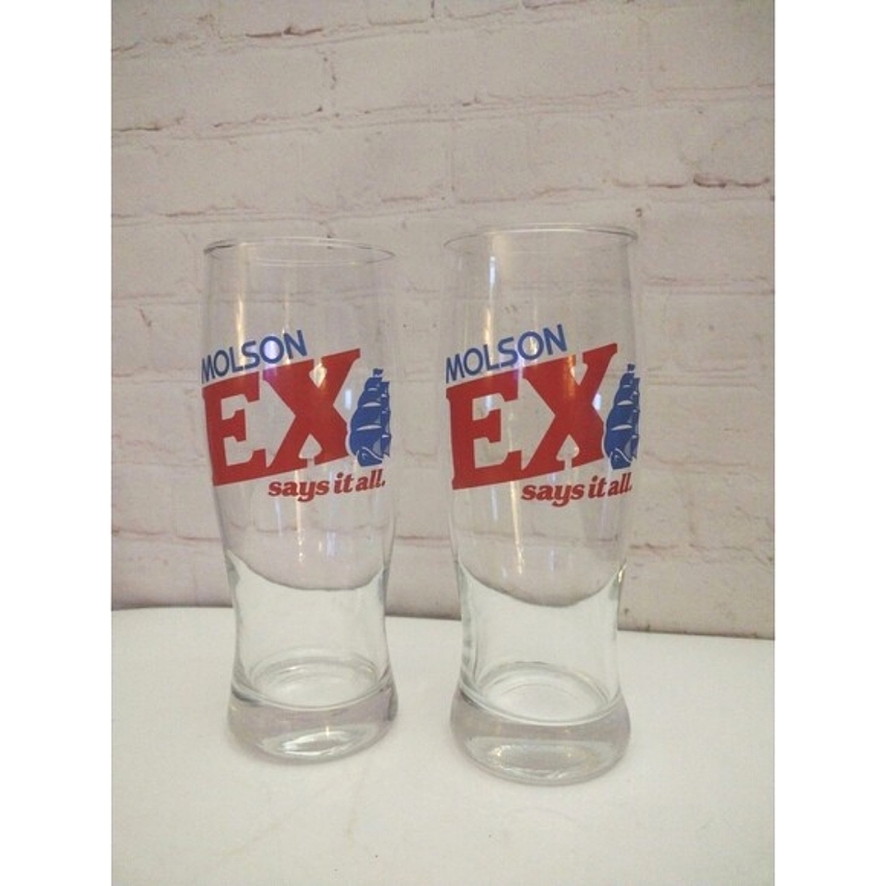 2-Vintage Molson Ex "Says It All" Ship Logo Beer Pint Glasses